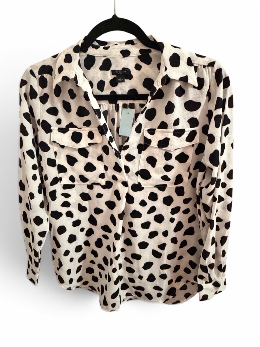Ann Taylor Black and Cream Polka Dot Blouse